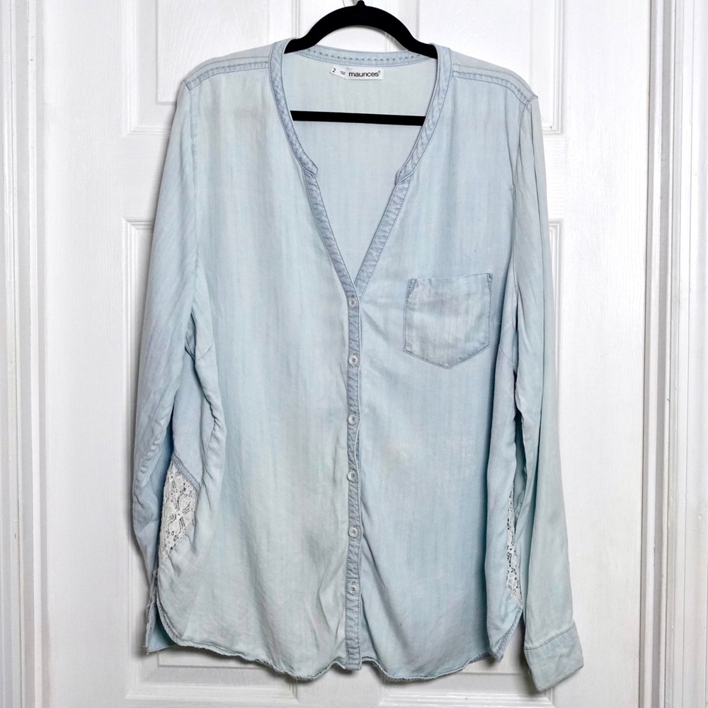 Maurices button front, lace back shirt